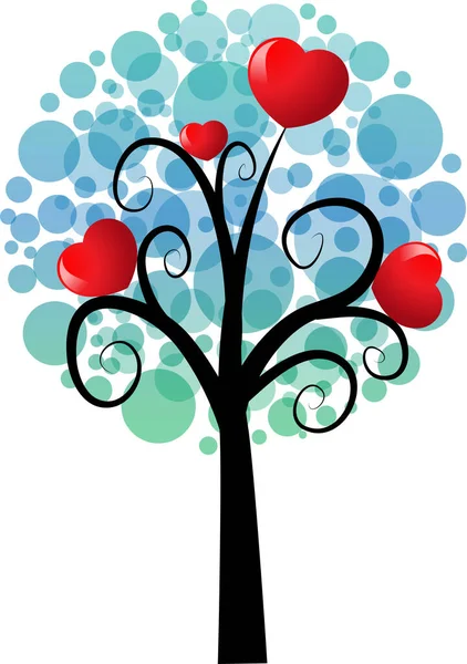 Árbol Amor Con Corazones Espacio Copia Ilustración Vectorial — Vector de stock