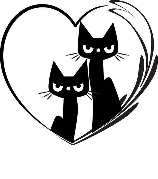 Λογότυπο Των Χαριτωμένων Γατών Και Της Καρδιάς Απομονώνονται Λευκό Φόντο — Διανυσματικό Αρχείο
