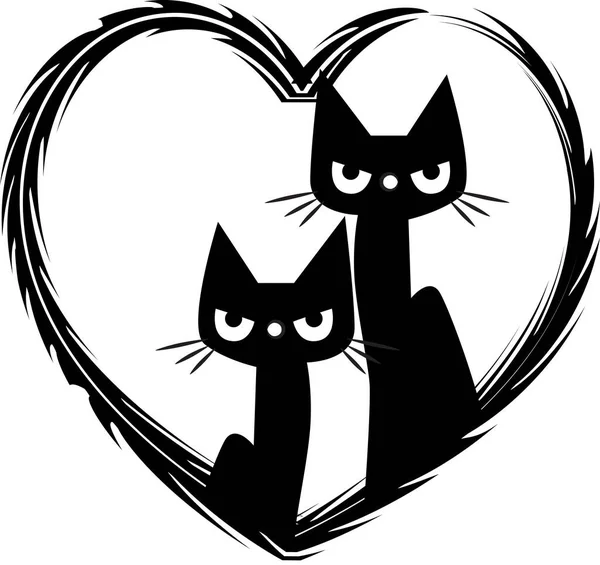 Logo Lindos Gatos Corazón Aislado Sobre Fondo Blanco Concepto Romántico — Vector de stock