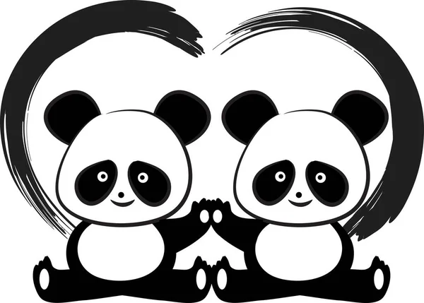 Pandas Plantilla Tarjeta Amor Aislado Sobre Fondo Blanco Ilustración Vectorial — Vector de stock