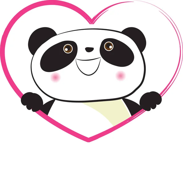 卡通可爱的小熊猫 有着白色背景的心 浪漫的概念 — 图库矢量图片