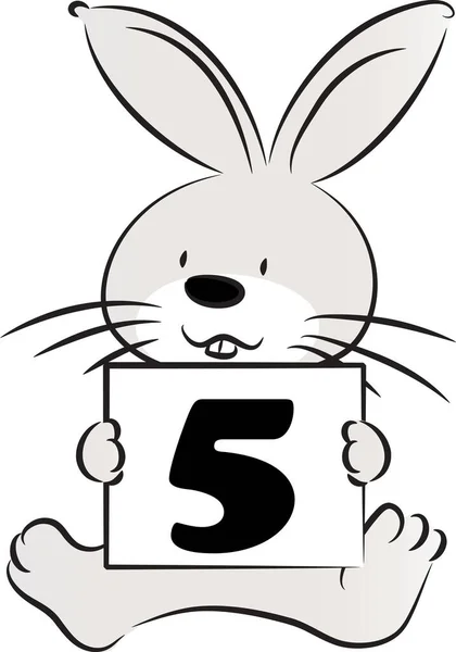 5番の教育概念を持つ漫画かわいいウサギのカードを保持 — ストックベクタ