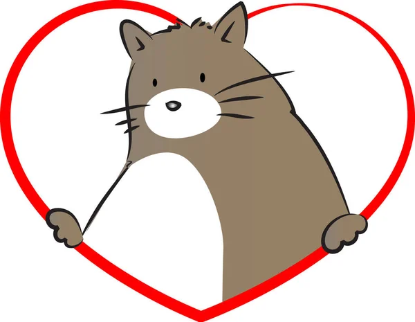 Gato Dibujos Animados Con Corazón Rojo — Vector de stock