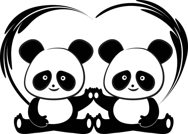 Pandas Love Card Template Απομονωμένο Λευκό Φόντο Διανυσματική Απεικόνιση — Διανυσματικό Αρχείο