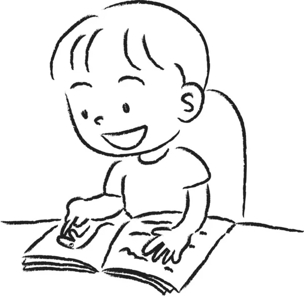 Dibujos Animados Lindo Niño Leyendo Libro Sentado Mesa Concepto Educación — Vector de stock