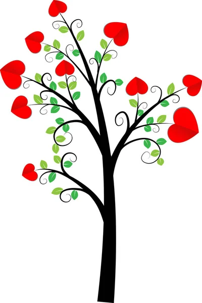 Árbol Romántico Plano Colorido Con Hojas Forma Corazón Aisladas Sobre — Vector de stock