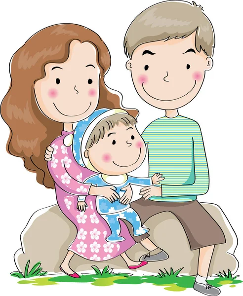 Dibujos Animados Padres Con Hijo Aislado Sobre Fondo Blanco Concepto — Vector de stock