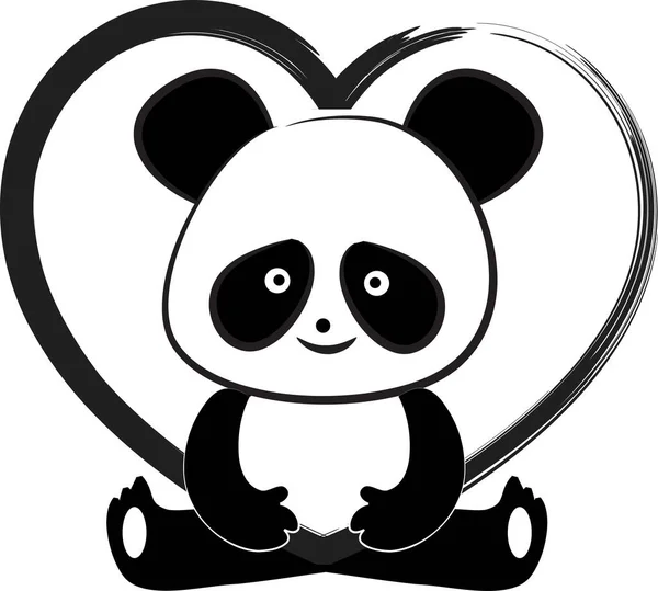 熊猫爱心卡模板隔离在白色背景 矢量插图 — 图库矢量图片