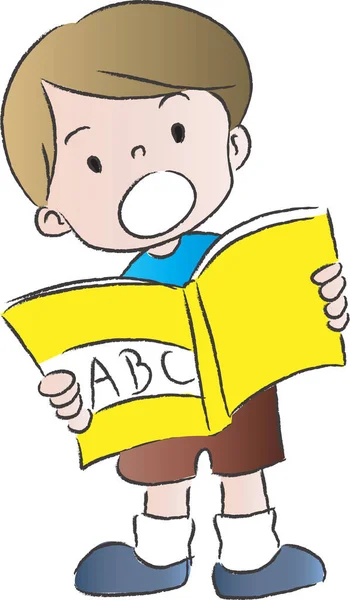 Dibujos Animados Lindo Chico Lectura Libro Concepto Educación — Vector de stock