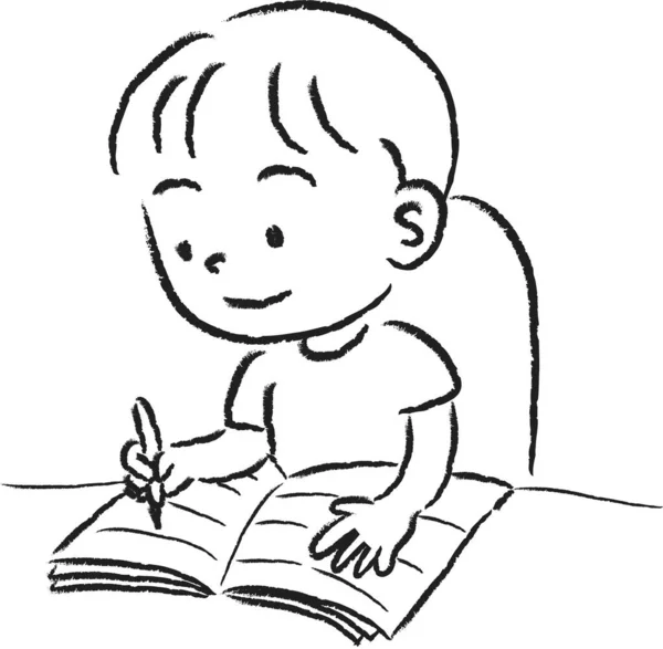 Tecknad Pojke Skriver Med Penna Isolerad Vit Bakgrund Vektor Illustration — Stock vektor