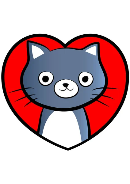 Dibujos Animados Lindo Pequeño Gato Con Corazón Aislado Sobre Fondo — Vector de stock
