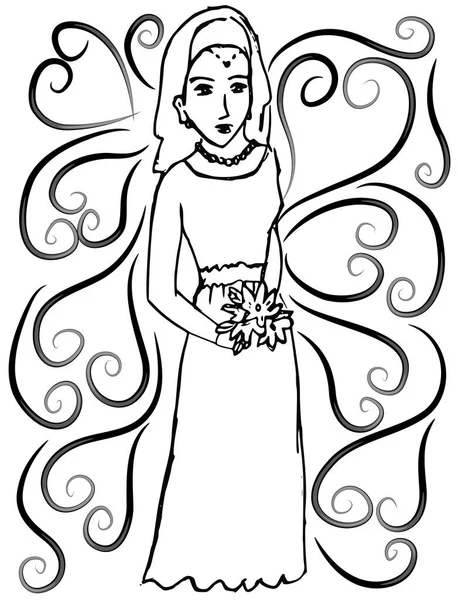 Dibujos Animados Hermosa Novia Vestido Novia Concepto Matrimonio — Vector de stock