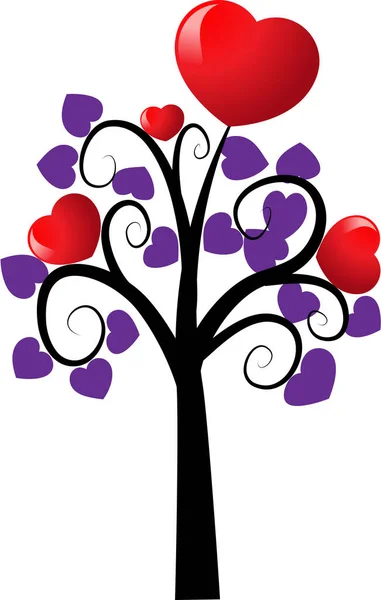 Copac Dragoste Inimi Spațiu Copiere Ilustrație Vectorială — Vector de stoc