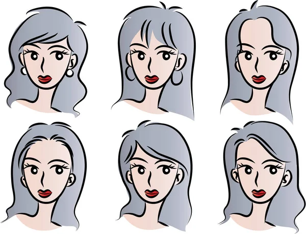 Reihe Von Karikaturen Schöne Mädchen Mit Frisuren Isoliert Auf Weißem — Stockvektor