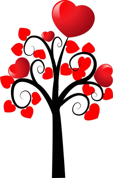 Copac Inimi Ramură Izolat Fundal Alb Concept Dragoste — Vector de stoc