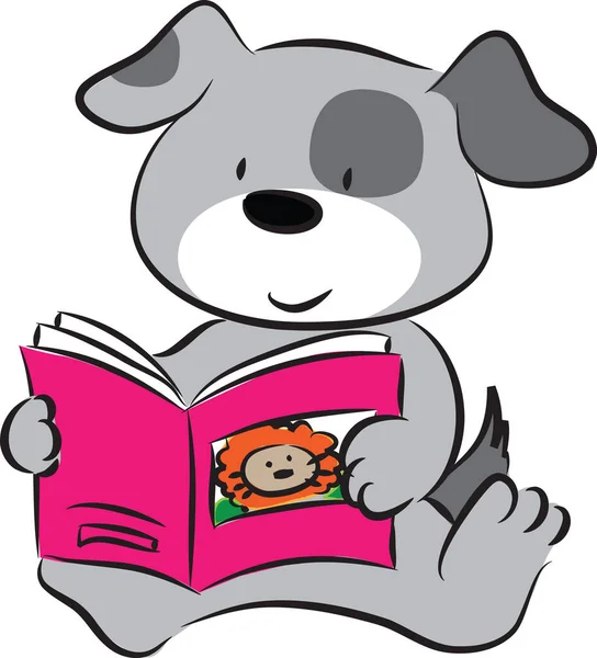 Cartoon Schattig Hond Lezen Boek Onderwijs Concept — Stockvector