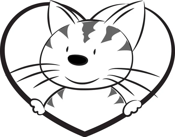 Kreskówki Cute Little Cat Sercem Izolowane Białym Tle Romantyczny Pomysł — Wektor stockowy