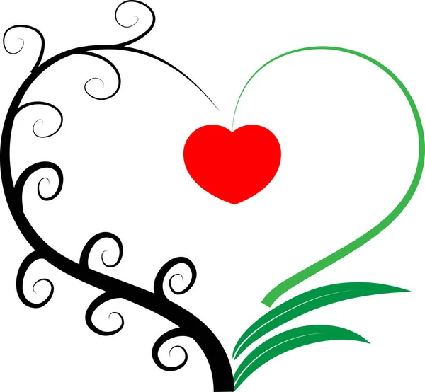 Logo Corazón Plano Colorido Con Ramas Árbol Aisladas Sobre Fondo — Vector de stock