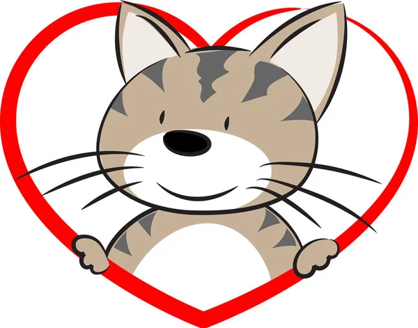 卡通可爱的小猫咪 有白色背景的心脏隔离 浪漫的概念 — 图库矢量图片#
