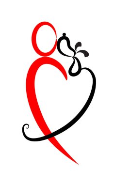 Beyaz arkaplanda kalp logosu olan çizgi film karakterleri izole edildi