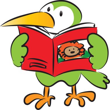 çizgi film sevimli kuş okuma kitabı, eğitim konsepti 