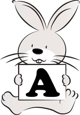 Beyaz arka planda A harfiyle komik bir hayvan karakteri.
