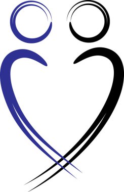 Beyaz arkaplanda kalp logosu olan çizgi film karakterleri izole edildi