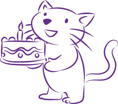 Beyaz arka planda izole edilmiş küçük şirin kedi doğum günü pastası, romantik konsept, yıldönümü konsepti