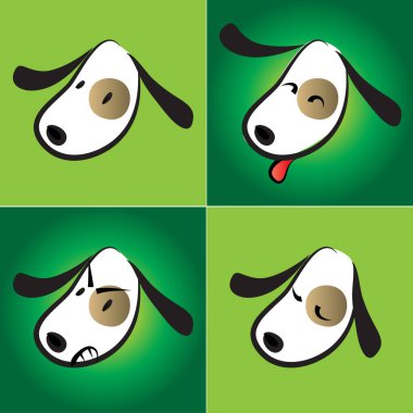 Çizgi filmlerdeki köpek suratları ve duygular. renk vektör illüstrasyon seti