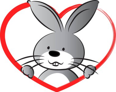 beyaz arka planda izole edilmiş kalbi olan küçük sevimli tavşancık, romantik konsept 