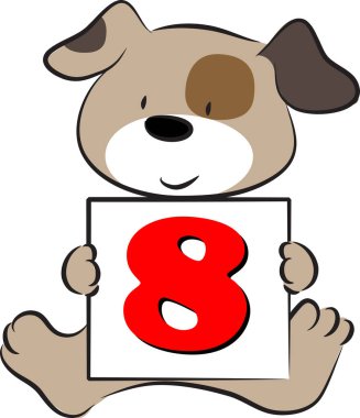 çizgi film sevimli köpek tutma kartı 8 numara, eğitim konsepti  