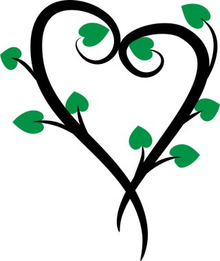 Beyaz arkaplanda ağaç dalları olan renkli düz kalp logosu, 