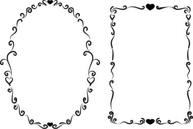 Beyaz arkaplan, vektör, illüstrasyon üzerinde izole edilmiş kalpleri olan güzel dekoratif çerçeveler. 