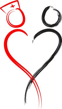 Beyaz arkaplanda kalp logosu olan çizgi film karakterleri izole edildi