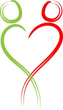 Beyaz arkaplanda kalp logosu olan çizgi film karakterleri izole edildi