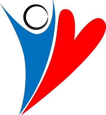 Beyaz arkaplanda kalp logosu olan çizgi film karakteri izole edildi