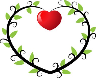 Beyaz arkaplanda ağaç dalları olan renkli düz kalp logosu, 