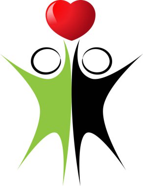 Beyaz arkaplanda kalp logosu olan çizgi film karakterleri izole edildi