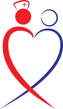 Renkli düz kalp şekilli hemşire ve hasta logosu simgesi beyaz arkaplan, vektör, illüstrasyon