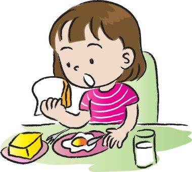 Kahvaltı yiyen çocuğun vektör çizimi