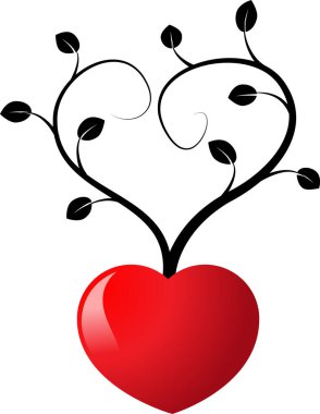 Beyaz arkaplanda ağaç dalları olan renkli düz kalp logosu, 