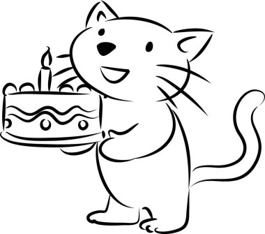 Beyaz arka planda izole edilmiş küçük şirin kedi doğum günü pastası, romantik konsept, yıldönümü konsepti