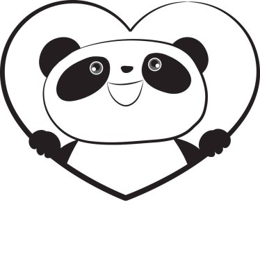 Beyaz arka planda kalbi olan sevimli küçük panda romantik bir kavram. 