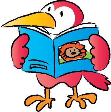 çizgi film sevimli kuş okuma kitabı, eğitim konsepti 