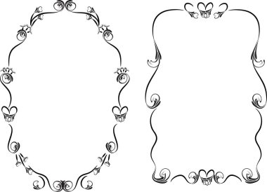 Beyaz arkaplan, vektör, illüstrasyon üzerinde izole edilmiş kalpleri olan güzel dekoratif çerçeveler. 