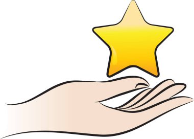 beyaz arkaplanda izole edilmiş, insan eli tutan çizgi film yıldızı