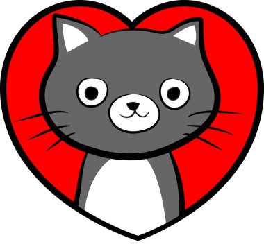 beyaz arka planda izole edilmiş kalbi olan küçük sevimli bir kedi. Romantik bir kavram. 