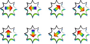 Beyaz arkaplanda düz ok simgeleri kümesi, vektör illüstrasyonu  