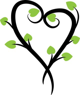 Beyaz arkaplanda ağaç dalları olan renkli düz kalp logosu, 