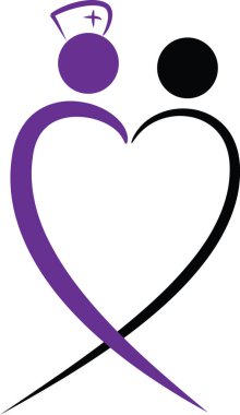 Renkli düz kalp şekilli hemşire ve hasta logosu simgesi beyaz arkaplan, vektör, illüstrasyon